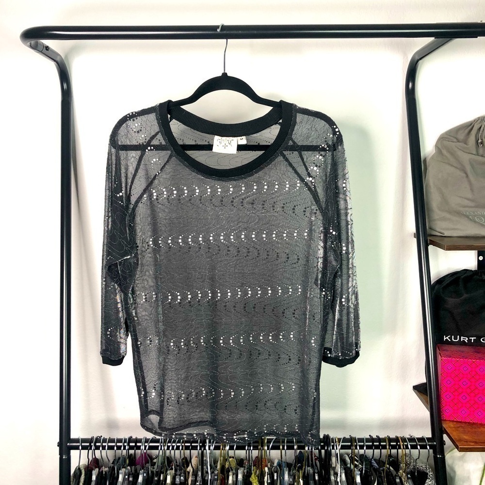 SHRINE Hollywood Sheer Black Metallic 3D Top